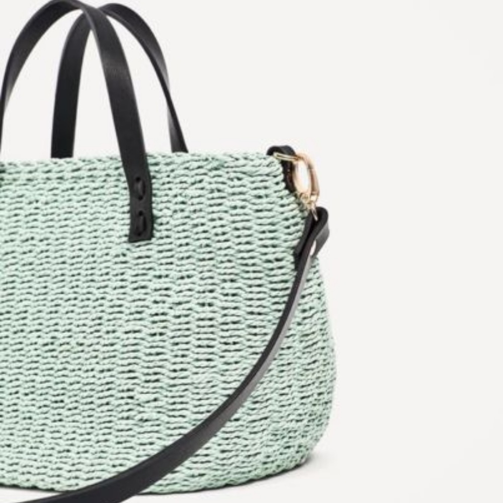 Zara NWT Mint Braided Mini Tote Bag - Picture 6 of 7